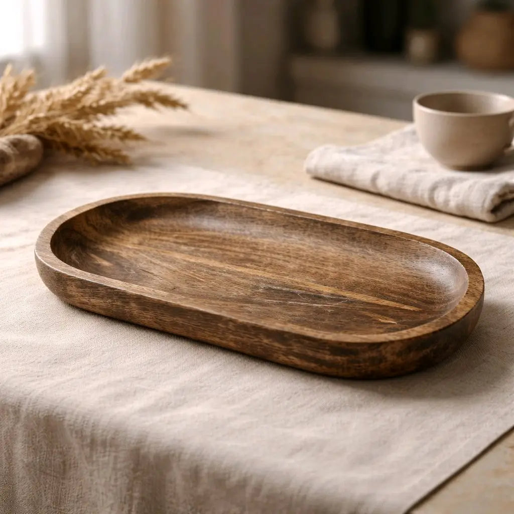 Dark Wood Oval Tray 18x8x1in | Decorative Serving Tray for Coffee Tables &amp; Displays