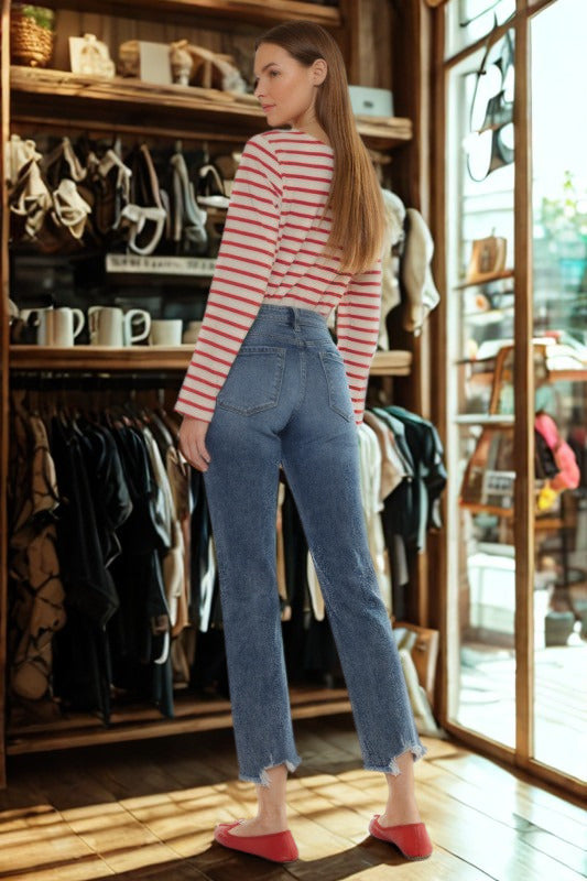 High Rise Slim Straight Jeans