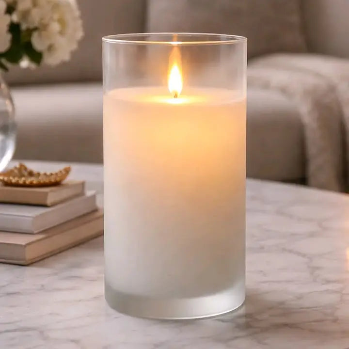 Clear Glass Cylinder Moving Flame LED Candle 3x6in | Realistic Flameless Candle