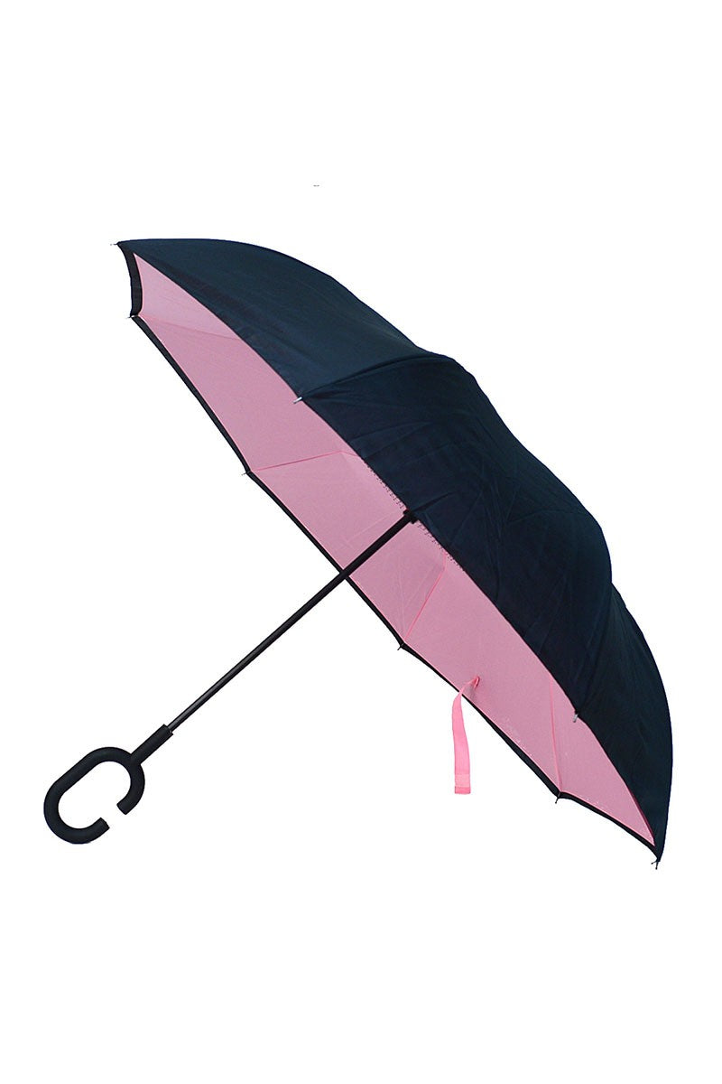 Black &amp; Pink Double Layer Inverted Umbrella with C-Shaped Handle