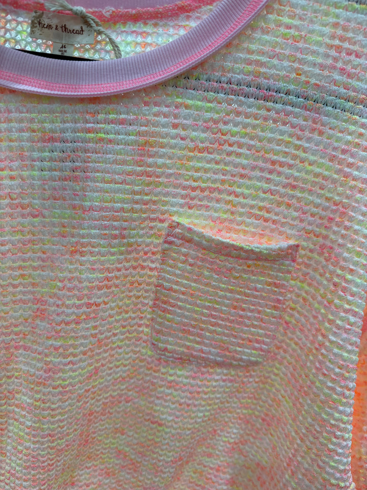 Pastel Rainbow Waffle Knit Short Sleeve Top