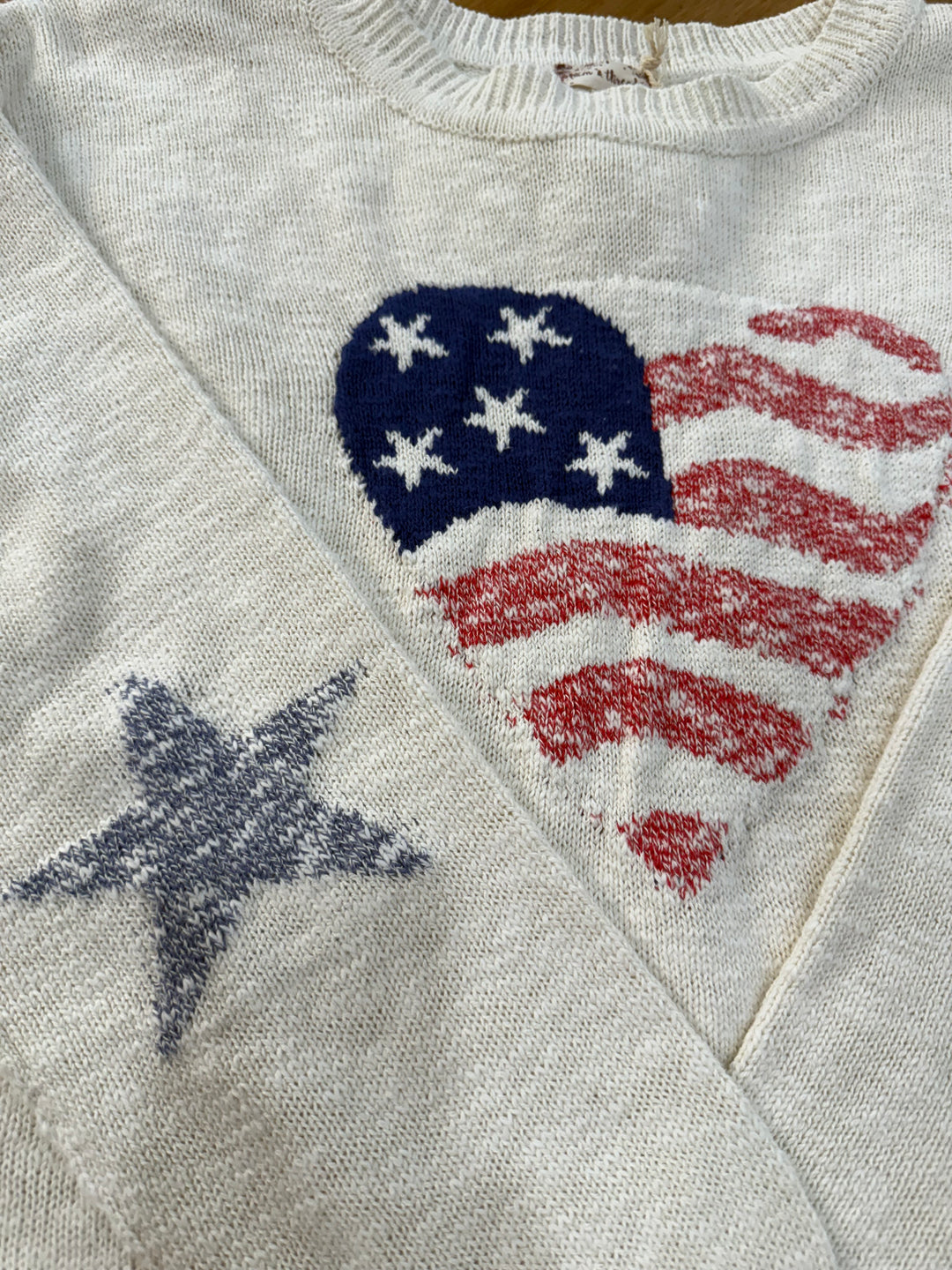 American Flag Heart Cotton Knit Sweater