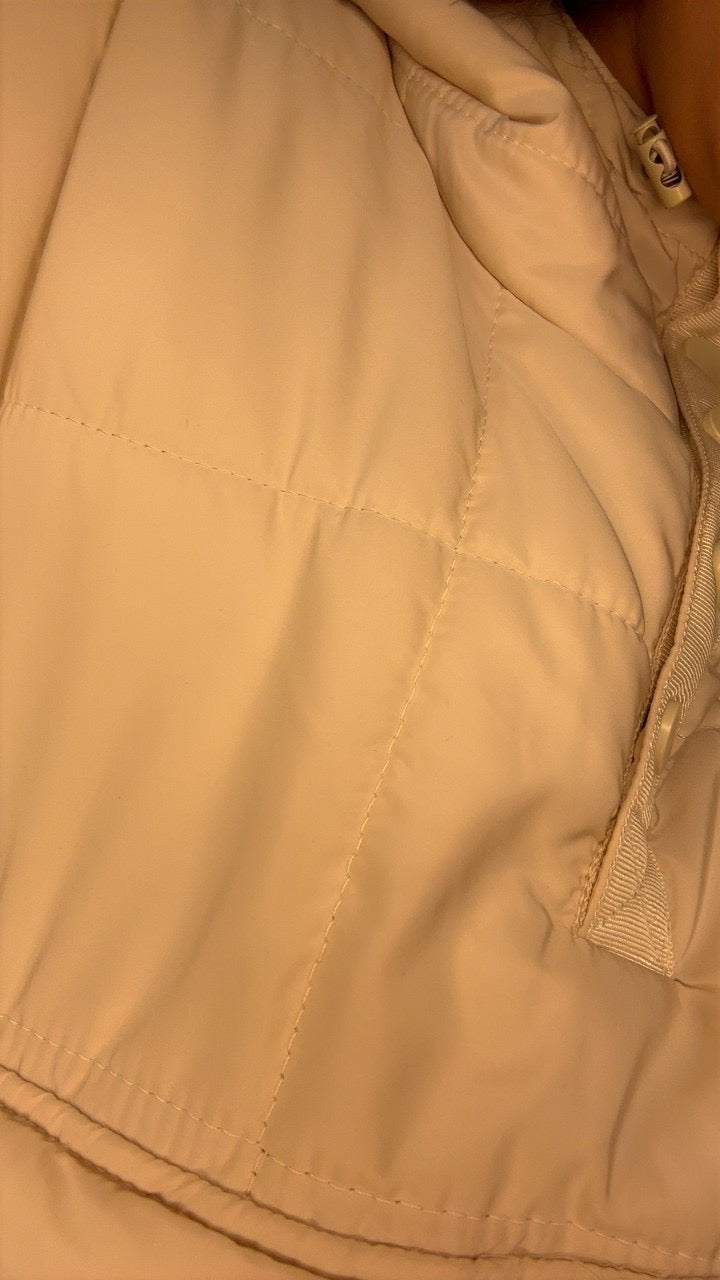 Cream Beige Quilted Hooded Pullover Puffer Jacket