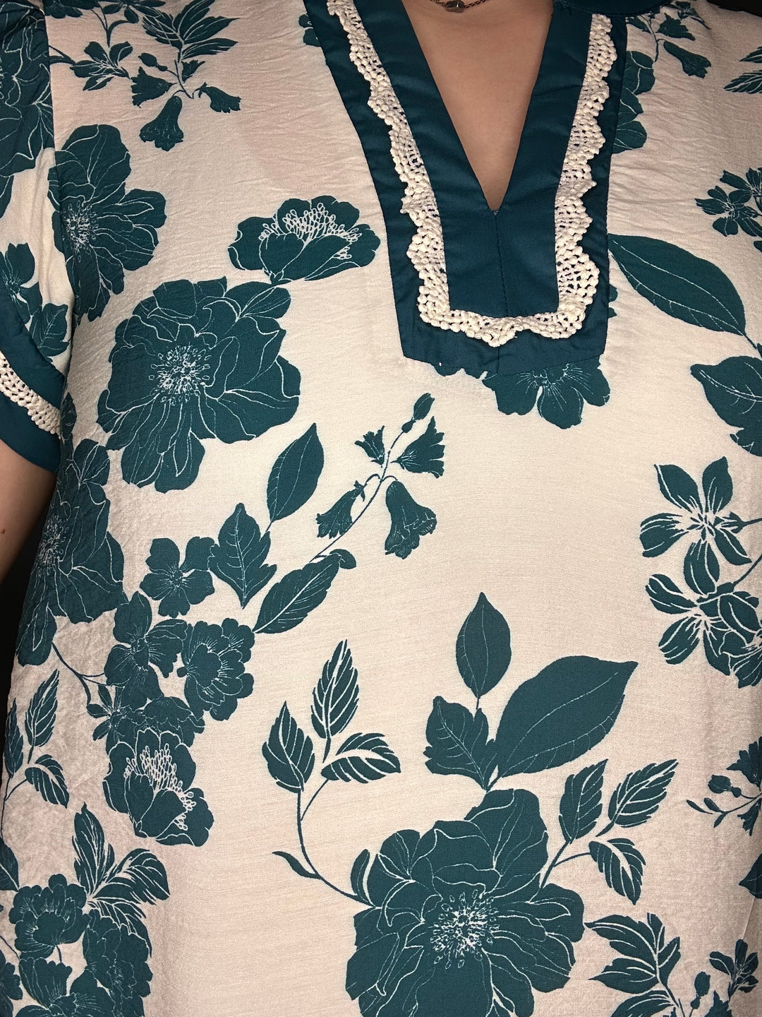 Teal Floral Print Flutter Sleeve Top
