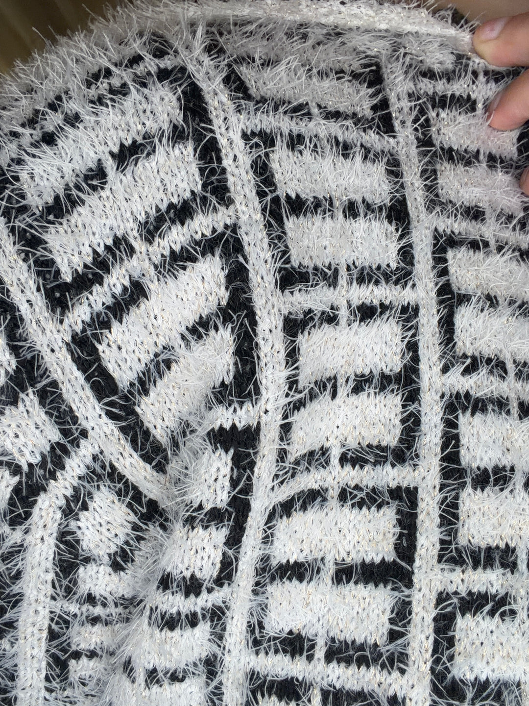 Mix Block Pattern Hooded Cardigan with Lurex Yarn