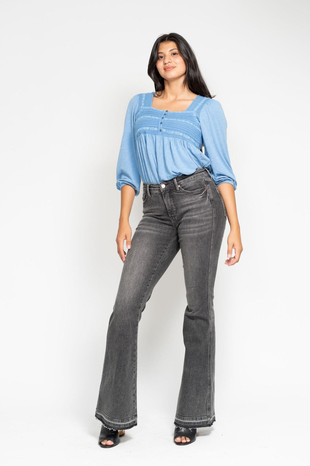 Mr Tummy Control Washed Gray Release Hem Flare