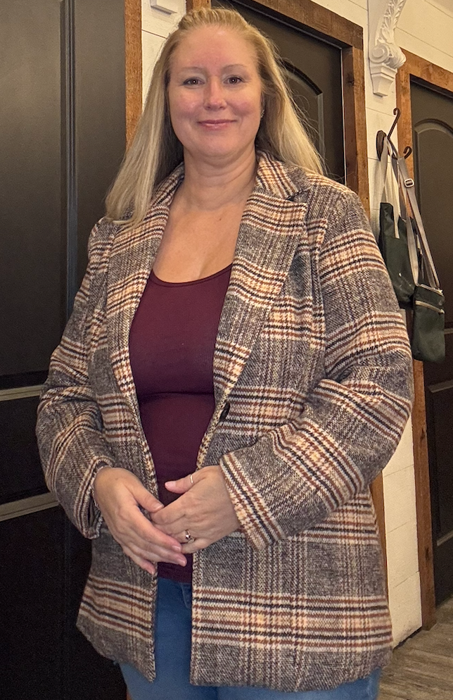 One Button Close Plaid Blazer