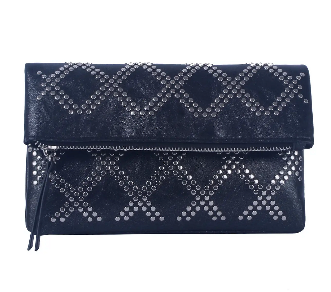 Metallic Studded Flap Clutch