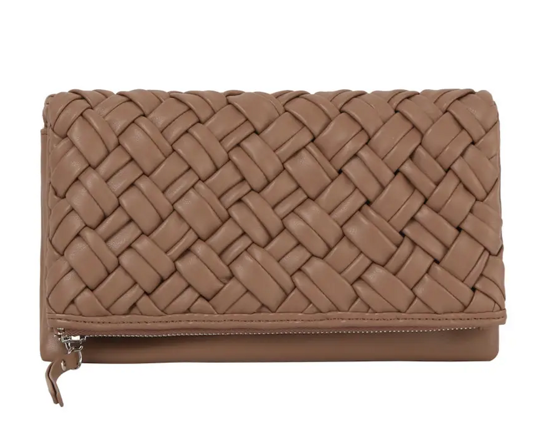 Woven Zip Foldover Clutch