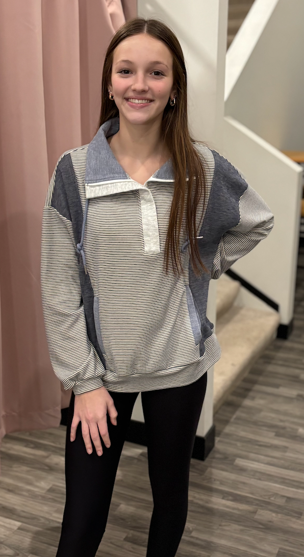 Brushed Half-Zip Striped DenimPullover