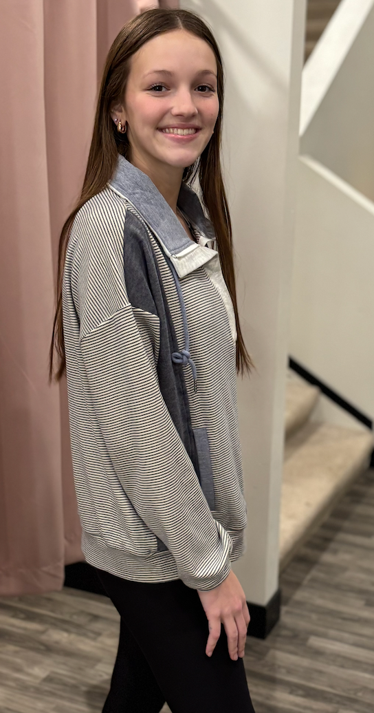 Brushed Half-Zip Striped DenimPullover