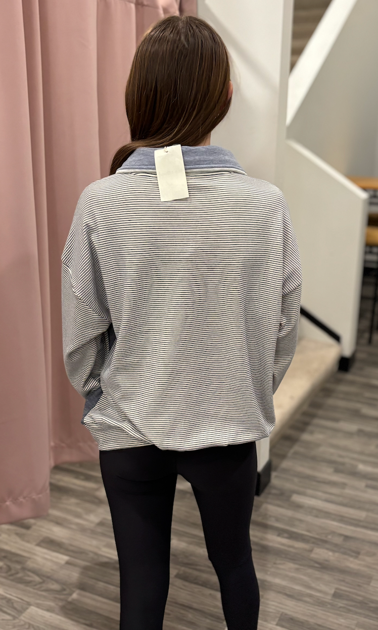 Brushed Half-Zip Striped DenimPullover