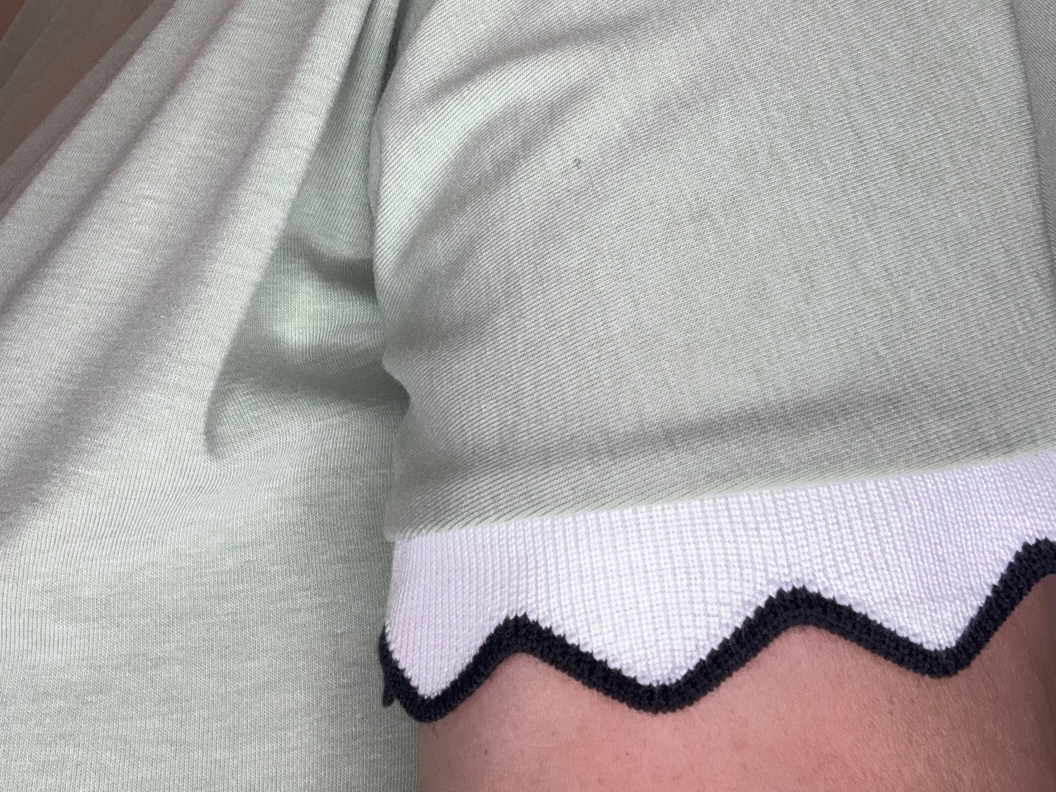 Sage Green Scalloped Sleeve Contrast Trim Tee