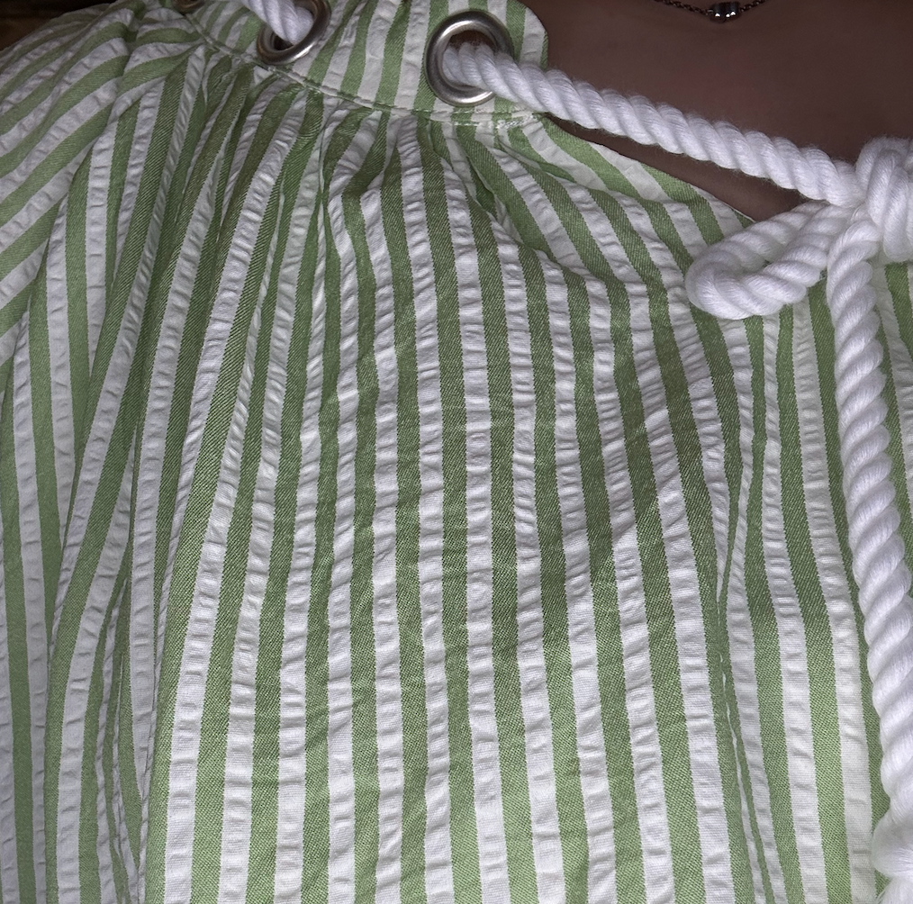 Green Striped Bubble Top with Grommet Neckline