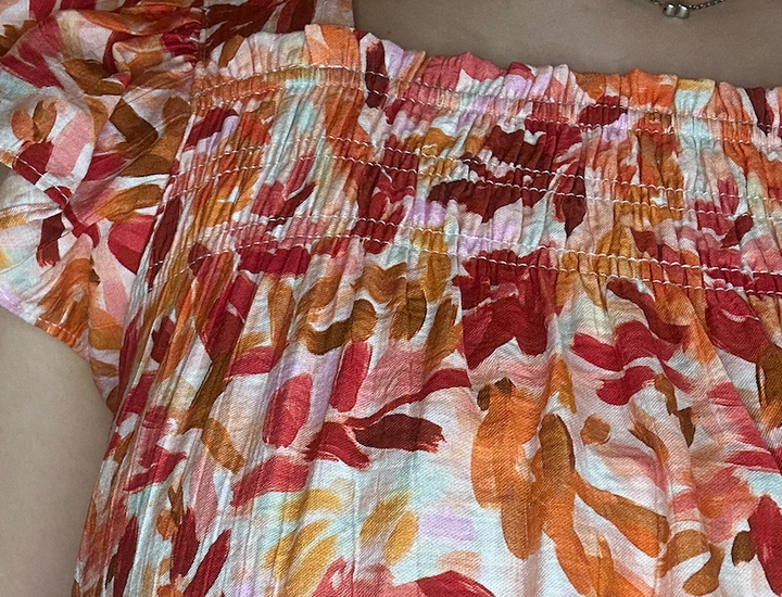 Smocked Chest Floral Printed Top