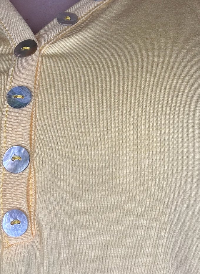 Short Sleeve V-Neck Button Detail Top