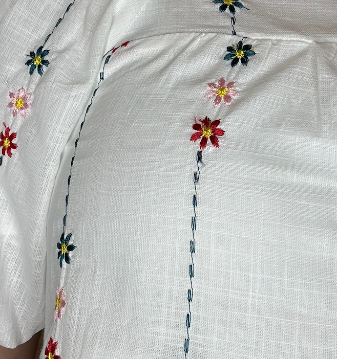 White Floral Embroidered Puff Sleeve Babydoll Top