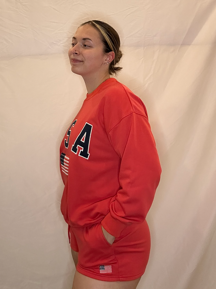 Red USA Oversized Crew Neck Sweatshirt