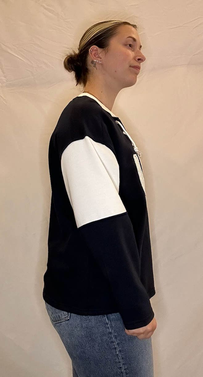 Navy USA Color Block Oversized Long Sleeve Top