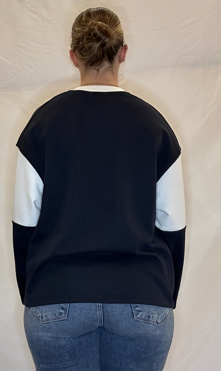 Navy USA Color Block Oversized Long Sleeve Top