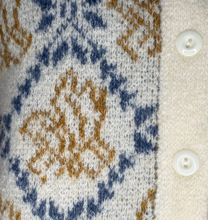 Blue and Camel Patterned Short Sleeve Sweater Cardigan