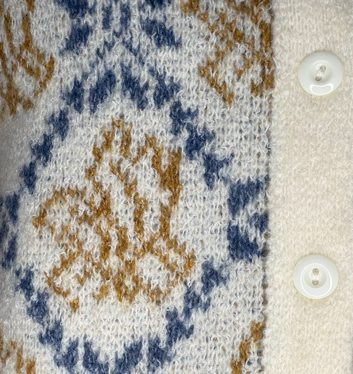 Blue and Camel Patterned Short Sleeve Sweater Cardigan