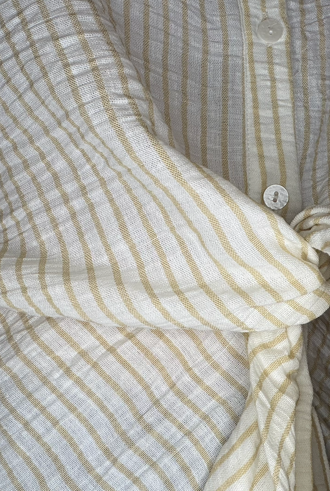 Ivory &amp; Beige Striped Tie-Front Short Sleeve Blouse