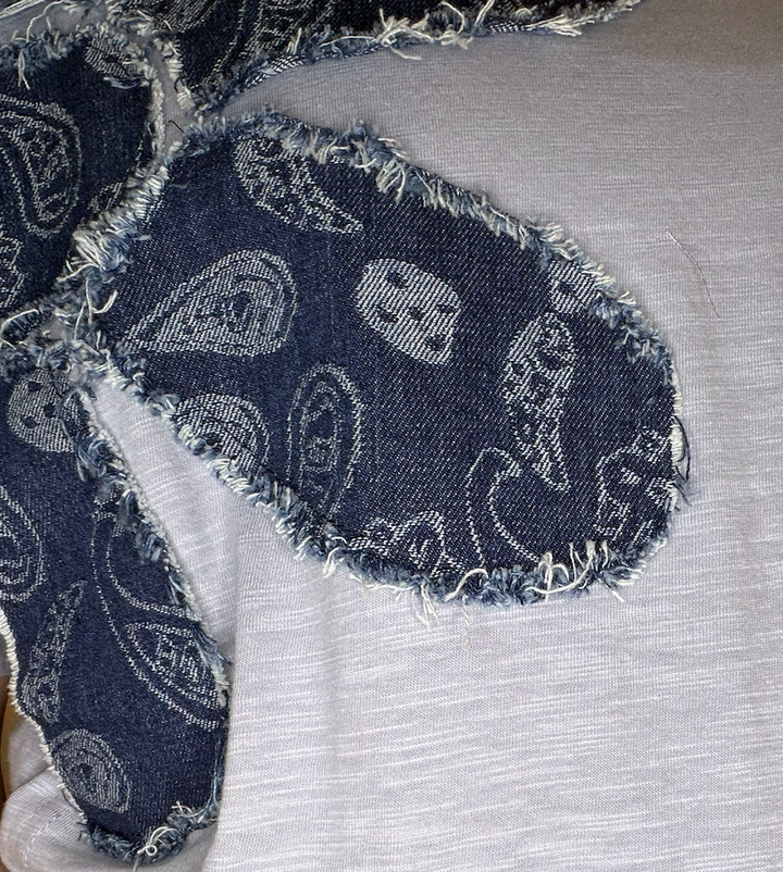 Denim Floral Patchwork Drop Shoulder Slub Knit Top