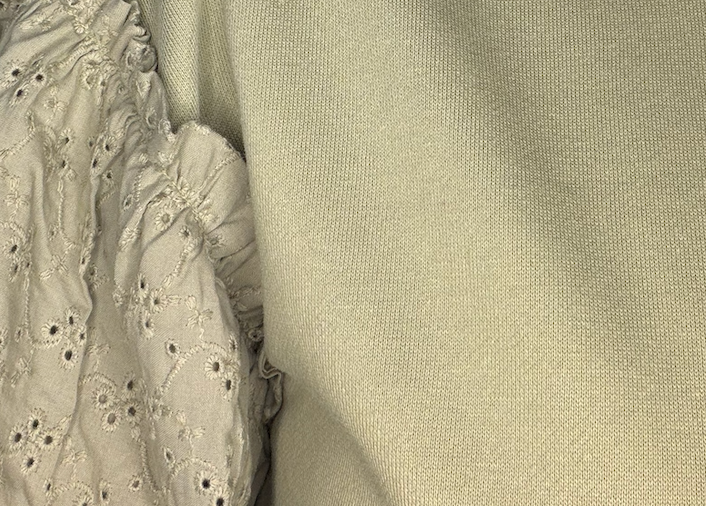 Sage Green Eyelet Puff Sleeve Short Sleeve Sweatshirt