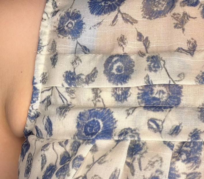 Blue Floral Pleated Cotton Sleeveless Blouse