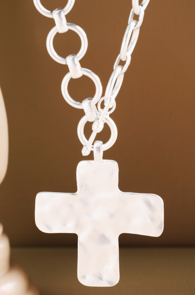 Hammered Cross Pendant Necklace