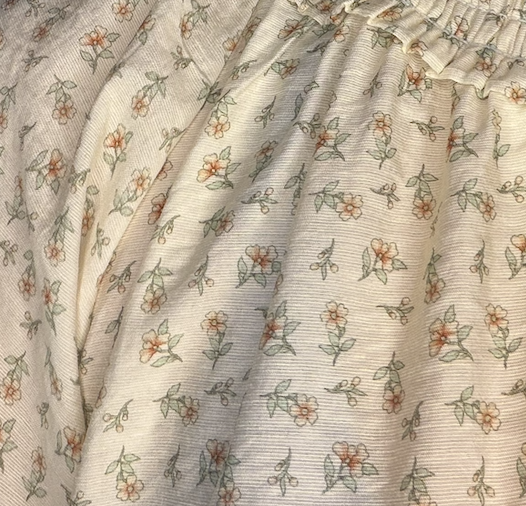 Cream Floral Tie Neck Peplum Blouse with Puff Sleeves