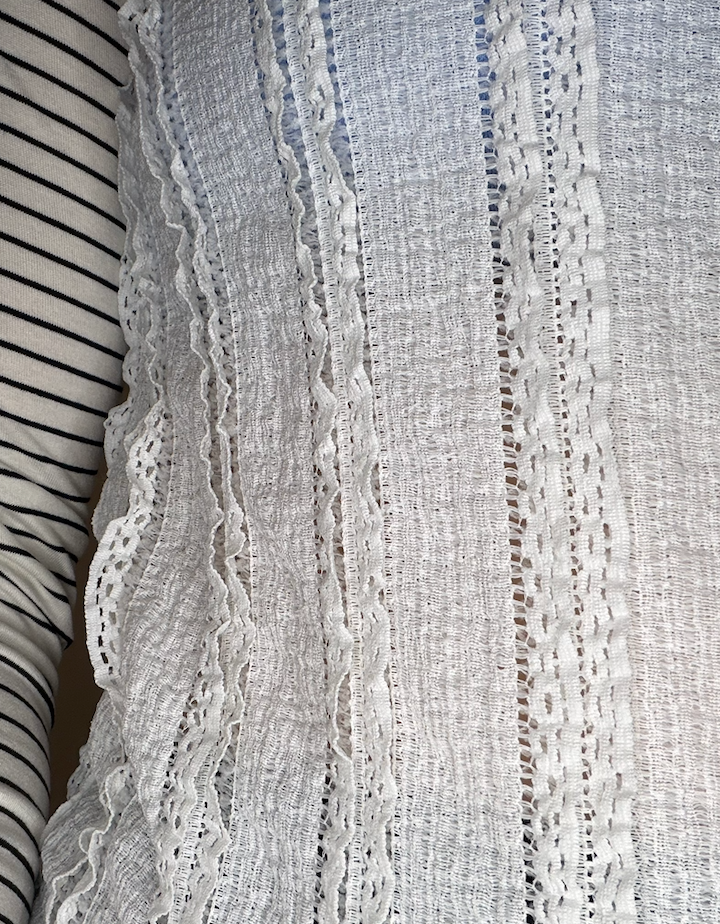 Off-White Striped Raglan-Sleeve Textured Knit Top
