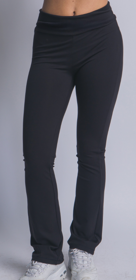 Black High-Waisted Foldover Waistband Flare Leggings