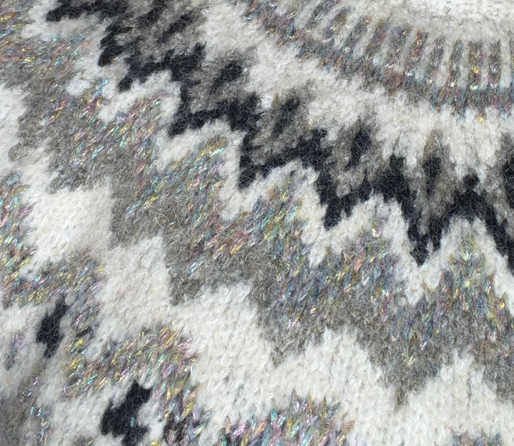 Round Neck Embellished Fair Isle Knit Sweater