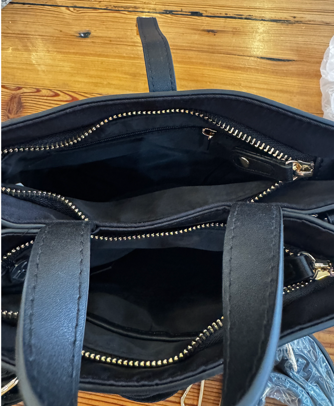 Black Satchel Handbag with Gold Hardware &amp; Detachable Straps