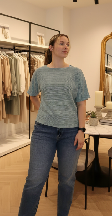 Solid Ribbed Basic Top in Sage