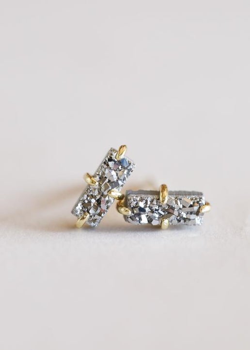 Silver Druzy Bar Studs
