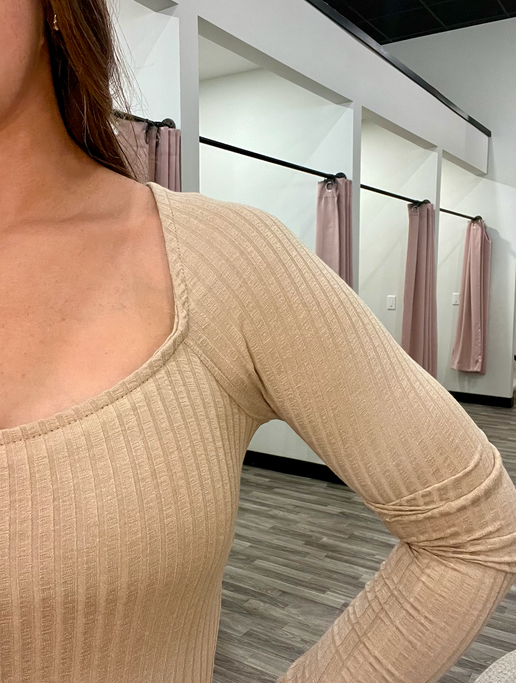 Taupe Ribbed Long Sleeve Bodysuit
