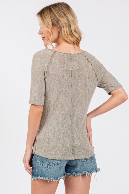 Textured Scoop Neck Short Sleeve Top