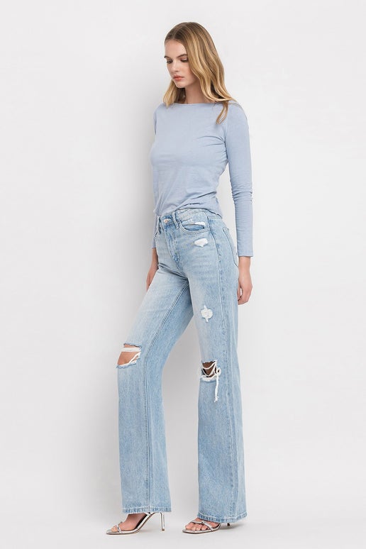 Vintage Distressed High Rise Flare Jeans