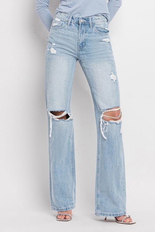 Vintage Distressed High Rise Flare Jeans