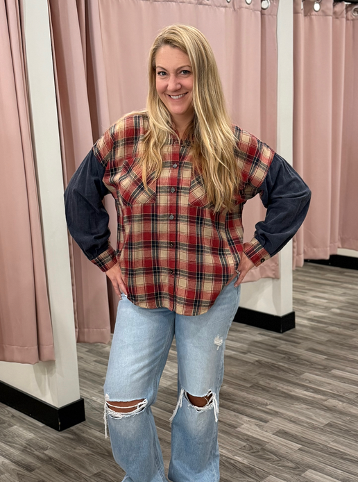 Vintage Red Oversized Plaid Wash Button Down