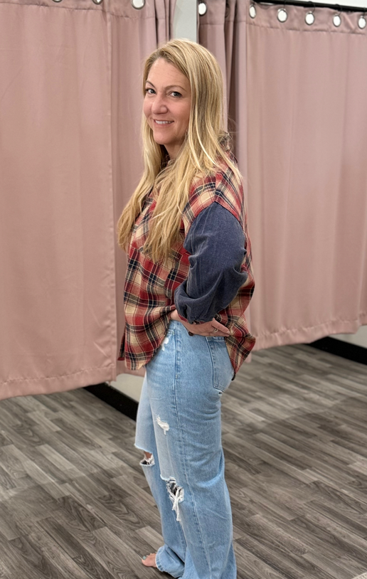 Vintage Red Oversized Plaid Wash Button Down