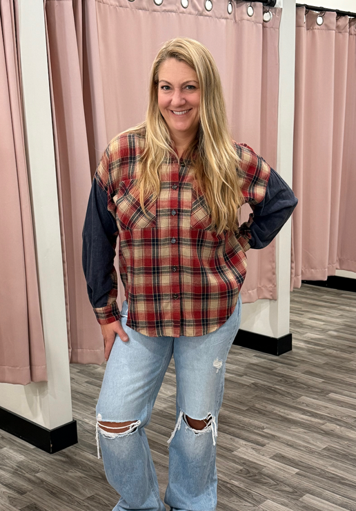 Vintage Red Oversized Plaid Wash Button Down