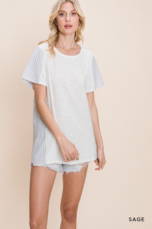 Washed Top With Striped Woven Back