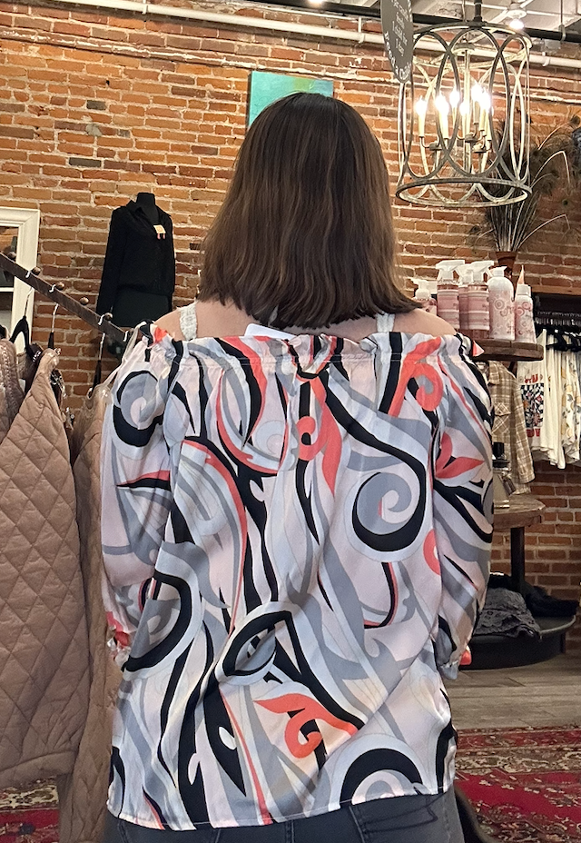 Printed Off Shoulder Loose Fit Top