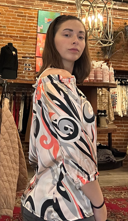 Printed Off Shoulder Loose Fit Top