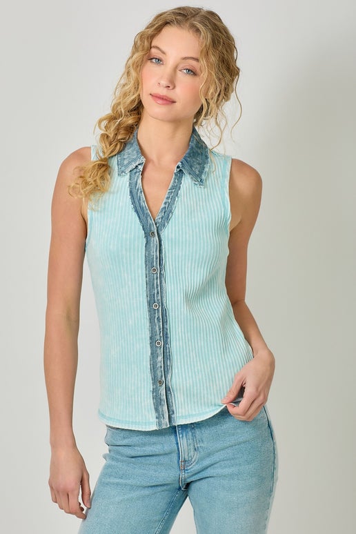 Ribbed Thermal Button Down