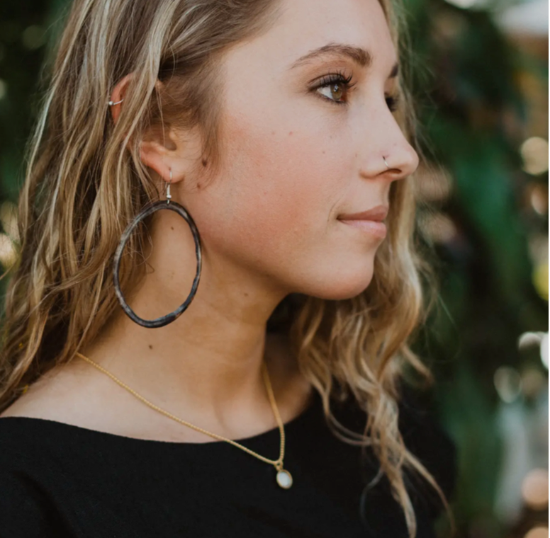 Handmade Horn Hoop Earrings – Oval Statement Drops from Haiti, One-of-a-Kind